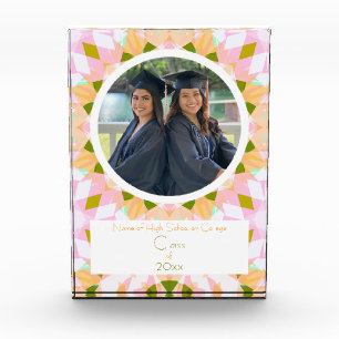 Pretty Pink Green Graduation Photo Keepsake Gift Block