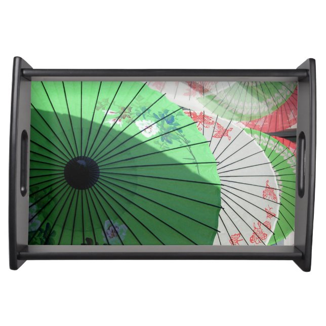 Pretty Pink Green Pastel Parasol Black Serving Tray (Front)