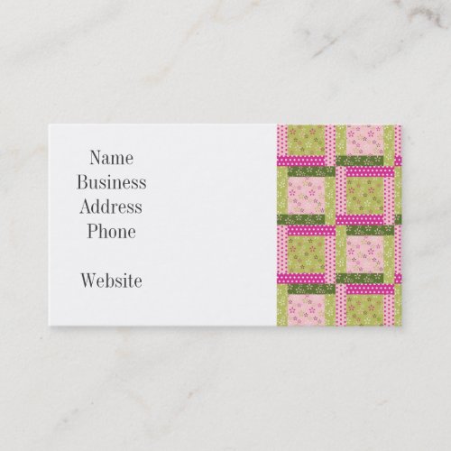 Pretty Pink Green Patchwork Squares Quilt Pattern Business Cards