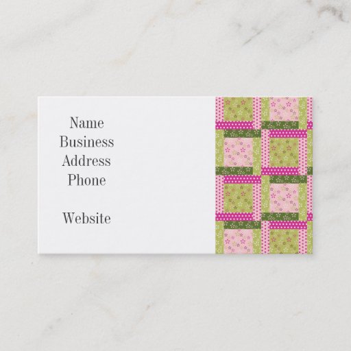 Customizable Pretty Pink Green Patchwork Squares Quilt Pattern Business Cards