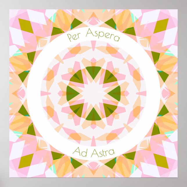 Pretty Pink Green Per Aspera Ad Astra Motivational Poster (Front)