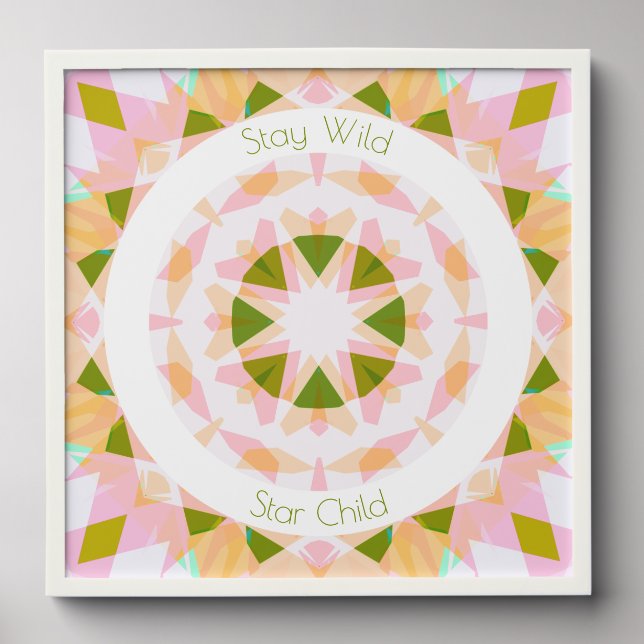 Pretty Pink Green Stay Wild Star Child Fun Nursery Peel And Stick Photo Tile (Front Set)