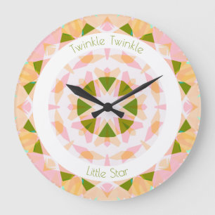 Pretty Pink Green Twinkle Little Star Baby Nursery Large Clock