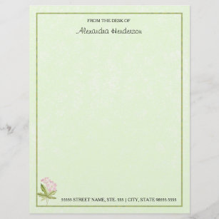 Pretty Pink Green Watercolor Wildflower With Name Letterhead