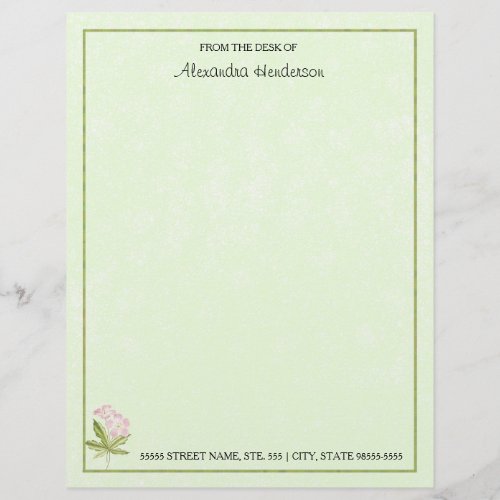 Pretty Pink Green Watercolor Wildflower With Name Letterhead