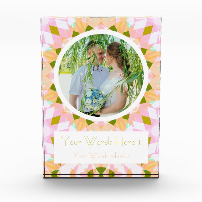 Pretty Pink Green Wedding Marriage Photo Gift Block (Front)