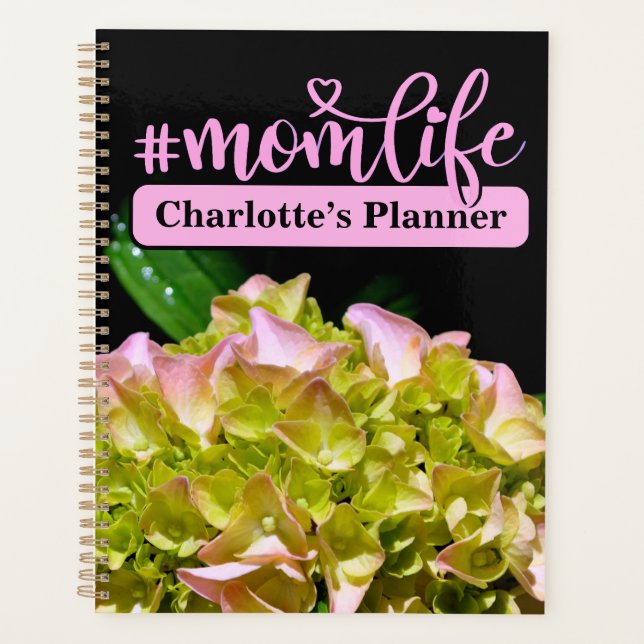 Pretty pink green yellow florals mom planner (Front)