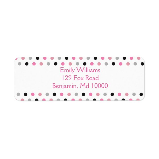 Pretty Pink grey and black polka dots Label (Front)