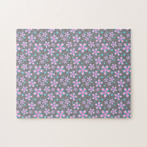 Pretty Pink  Grey Floral Jigsaw Puzzle