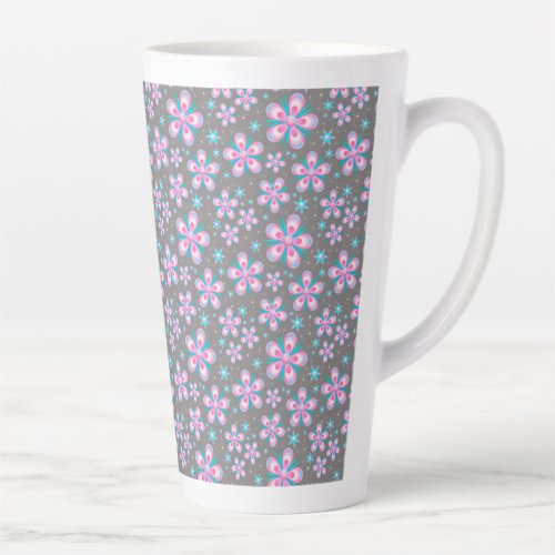 Pretty Pink  Grey Floral Latte Mug