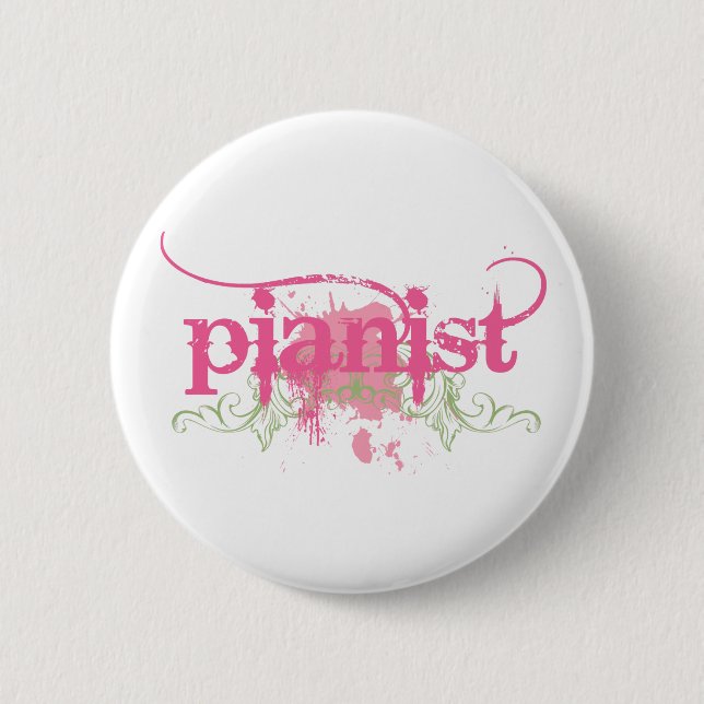 Pretty Pink Grunge Pianist Button (Front)