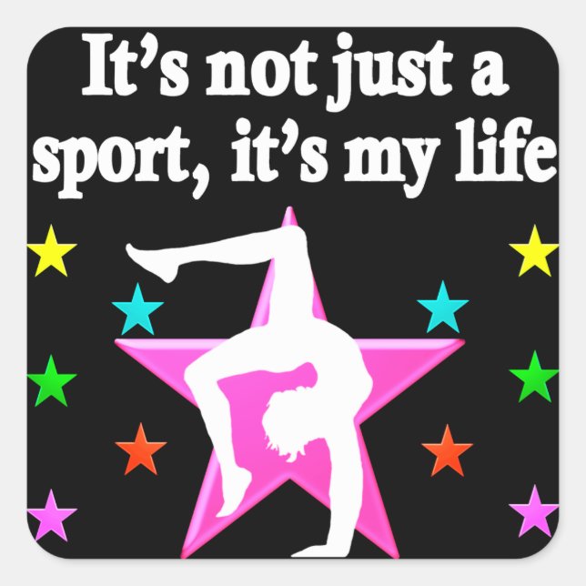 PRETTY PINK GYMNASTICS IS MY LIFE DESIGN SQUARE STICKER (Front)