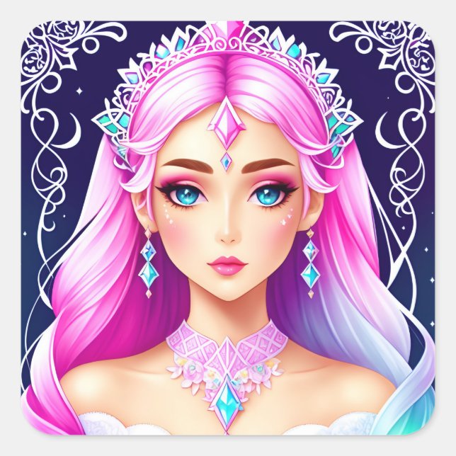 Pretty Pink-Haired Princess Sticker Design (Front)