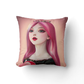 Pretty Pink Haired Princess with Tiara   Throw Pillow