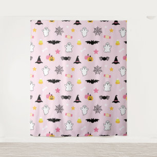 Pretty Pink Halloween Icons Wall Decor Tapestry