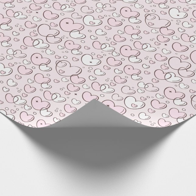 Pretty Pink Hand Drawn Bubble Hearts Valentine Wrapping Paper (Corner)