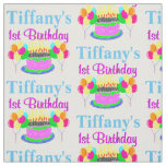 PRETTY PINK HAPPY 1ST BIRTHDAY PERSONALIZED FABRIC