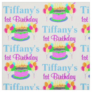 PRETTY PINK HAPPY 1ST BIRTHDAY PERSONALIZED FABRIC