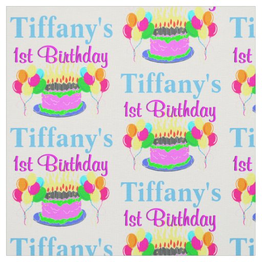 PRETTY PINK HAPPY 1ST BIRTHDAY PERSONALIZED FABRIC