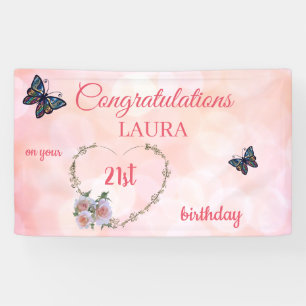 Pretty Pink Happy 21st Birthday Banner