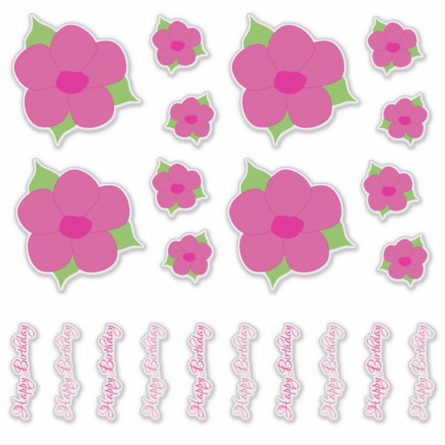 Pretty Pink Happy Birthday Flower Decals (Front)