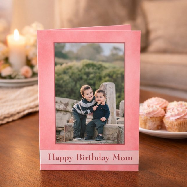 Pretty Pink Happy Birthday Mom Photo Card (Creator Uploaded)