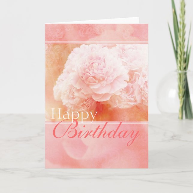 Pretty Pink Happy Birthday Peonies Card (Front)