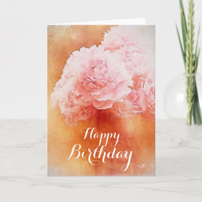 Pretty Pink Happy Birthday Peonies Card (Front)