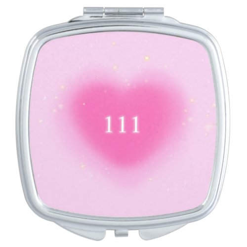 Pretty Pink Heart Aesthetic Angel Number 111    Compact Mirror
