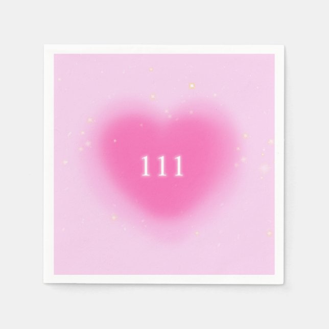 Pretty Pink Heart Aesthetic Angel Number 111 Party Napkins (Front)