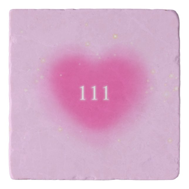Pretty Pink Heart Aesthetic Angel Number 111  Trivet (Front)