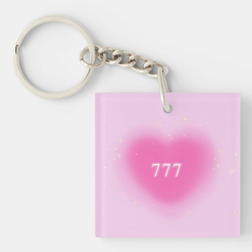 Pretty Pink Heart Aesthetic Angel Number 777   Keychain