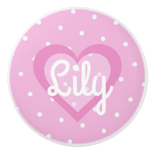 Pretty Pink Heart Ceramic Knob