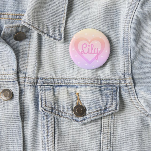 Pretty Pink Heart Customisable Badge Button (In Situ)