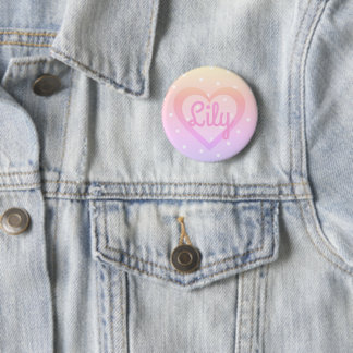 Pretty Pink Heart Customisable Badge Button