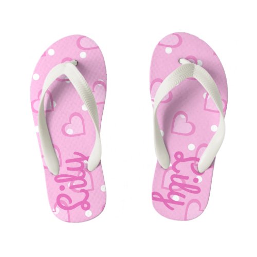 Pretty Pink Heart Customizable Kids Flip Flops