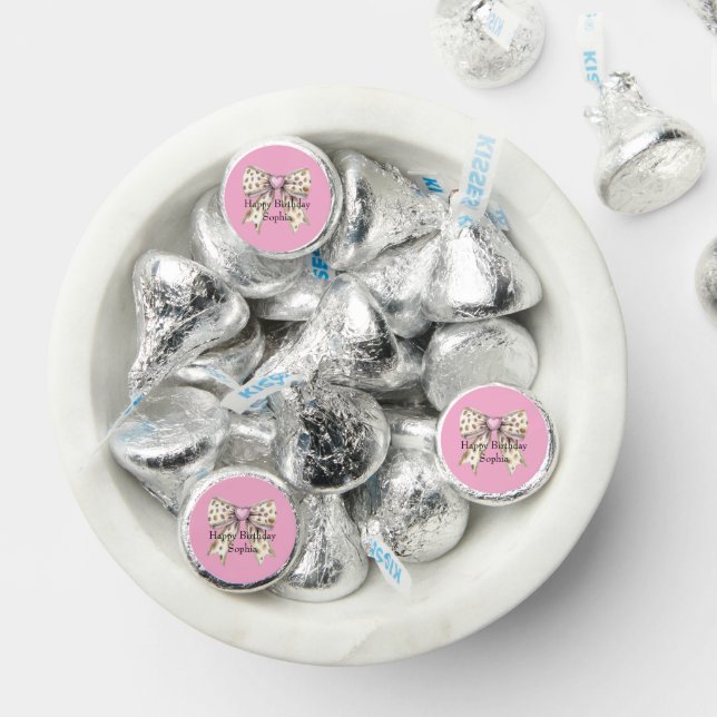Pretty Pink Heart Leopard Girly Bow Birthday Hershey®'s Kisses® (Assorted)