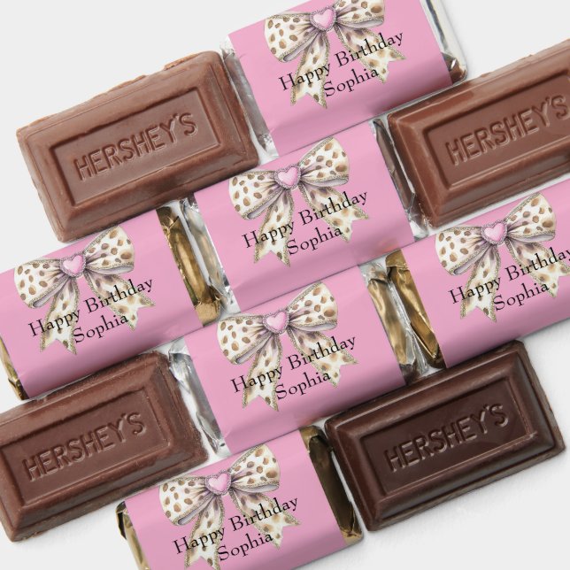 Pretty Pink Heart Leopard Girly Bow Birthday Hershey's Miniatures (Assorted)