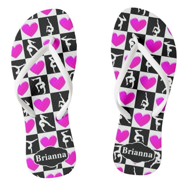 PRETTY PINK HEART PERSONALIZED GYMNAST FLIP FLOPS (Footbed)
