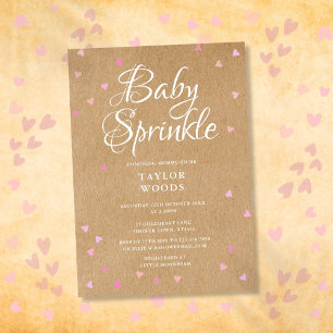 Pretty Pink Hearts Baby Sprinkle Shower Rustic Invitation