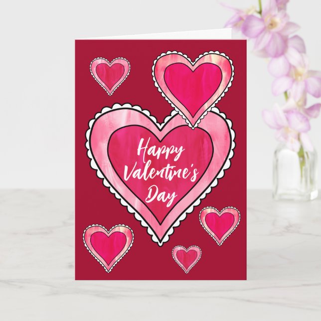 Pretty Pink Hearts Happy Valentines Day Greeting Card (Orchid)