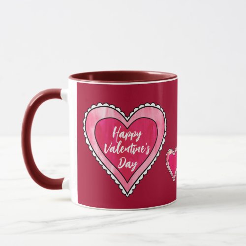 Pretty Pink Hearts Happy Valentines Day Mug