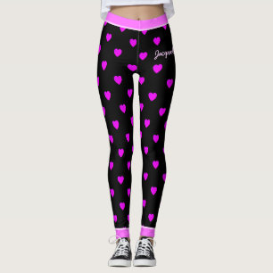Pretty Pink Hearts on BLACK Leggings