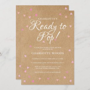 Pretty Pink Hearts Ready to Pop Baby Shower Boho Invitation