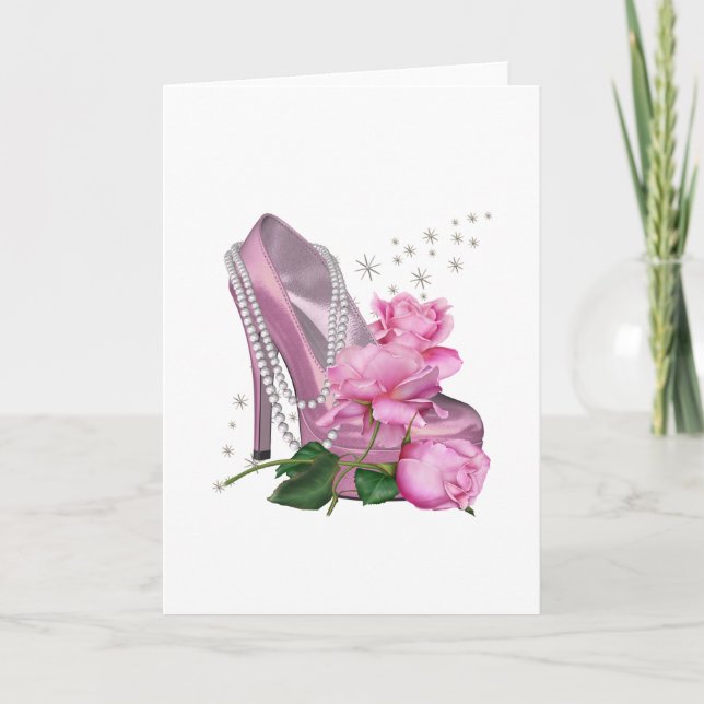 Pretty Pink Hi Heel Rose Card (Front)