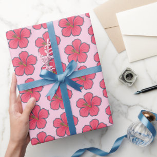 Pretty Pink Hibiscus Tropical Vibes Wrapping Paper