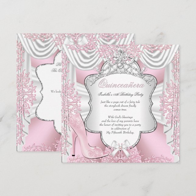 Pretty Pink High Heels Princess Quinceanera 15th Invitation (Front/Back)