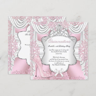 Pretty Pink High Heels Princess Quinceanera 15th Invitation