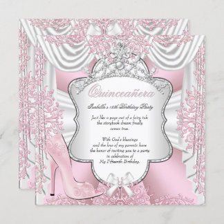 Pretty Pink High Heels Princess Quinceanera 15th Invitation
