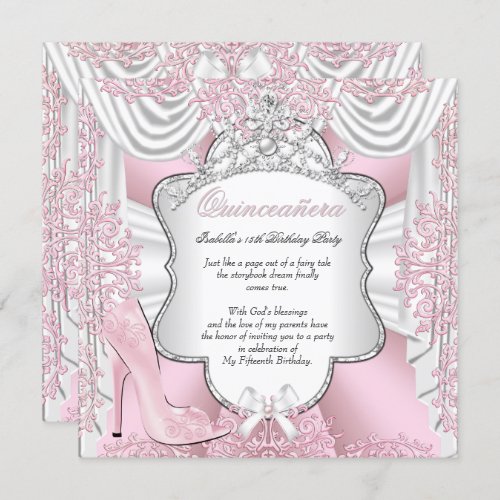 Pretty Pink High Heels Princess Quinceanera 15th Invitation